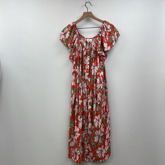 Margaux Dresses Margaux Riviera Floral Scoopneck Buttonup Midi